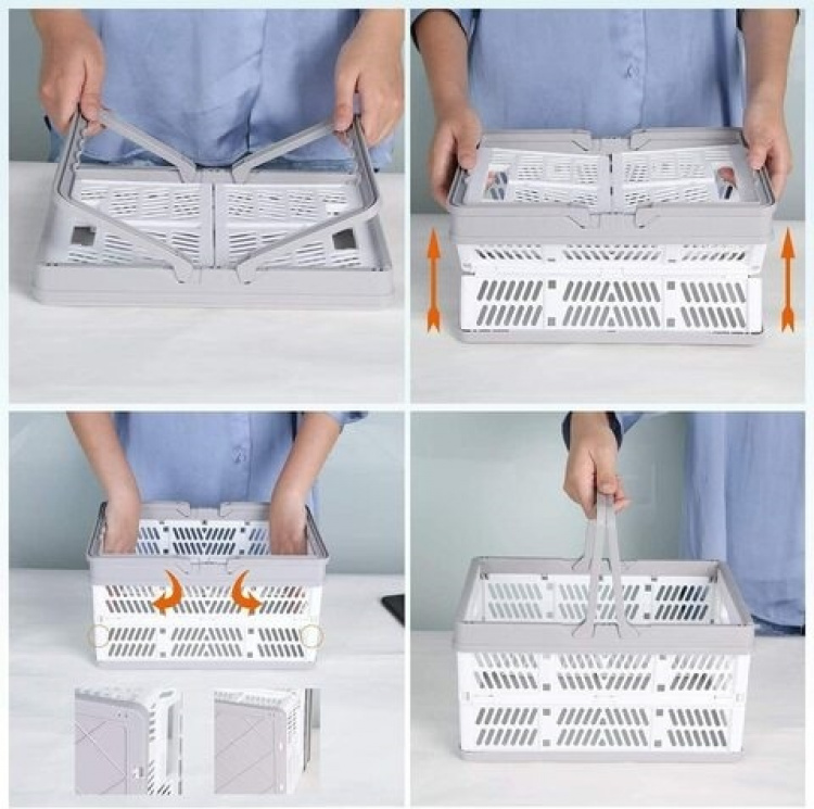 Förvaringskorg hopfällbar med hantag, Grå