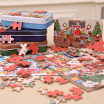 Wooden puzzle in a tin box with a Christmas theme 60 pieces, Classroom Wooden puzzle in a tin box with a Christmas theme 60 pieces, Classroom