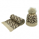Matching hat and scarf with leopard print.