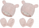 2 x Cute knitted set with hat and mittens for baby, Medium, Pink