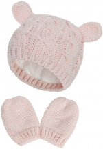 2 x Cute knitted set with hat and mittens for baby, Medium, Pink
