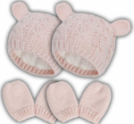 2 x caps 2 x pair of mittens for baby, Large, Pink