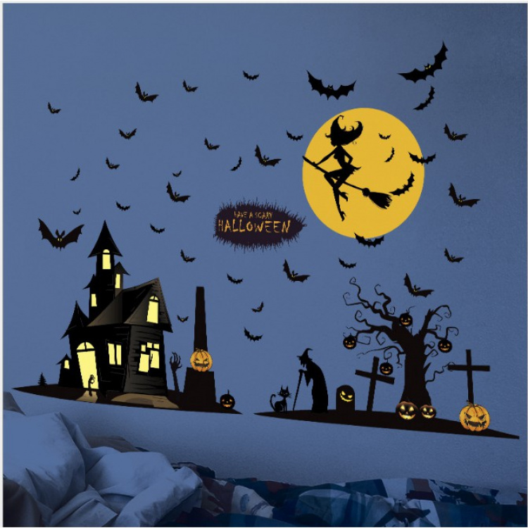 Wall decoration with Halloween motif, Haunted house 60x90cm