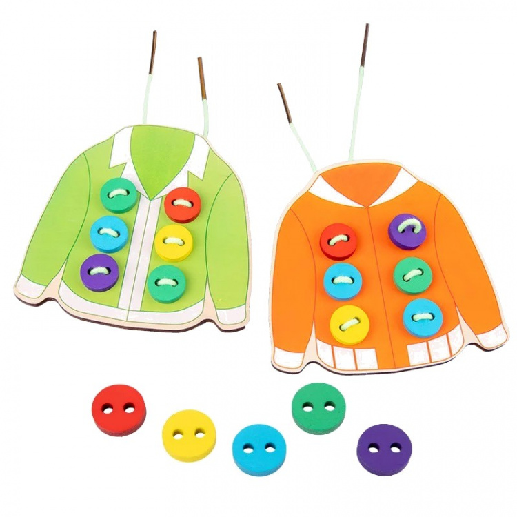 Wooden buttons on a sweater - educational game for toddlers Wooden buttons on a sweater - educational game for toddlers