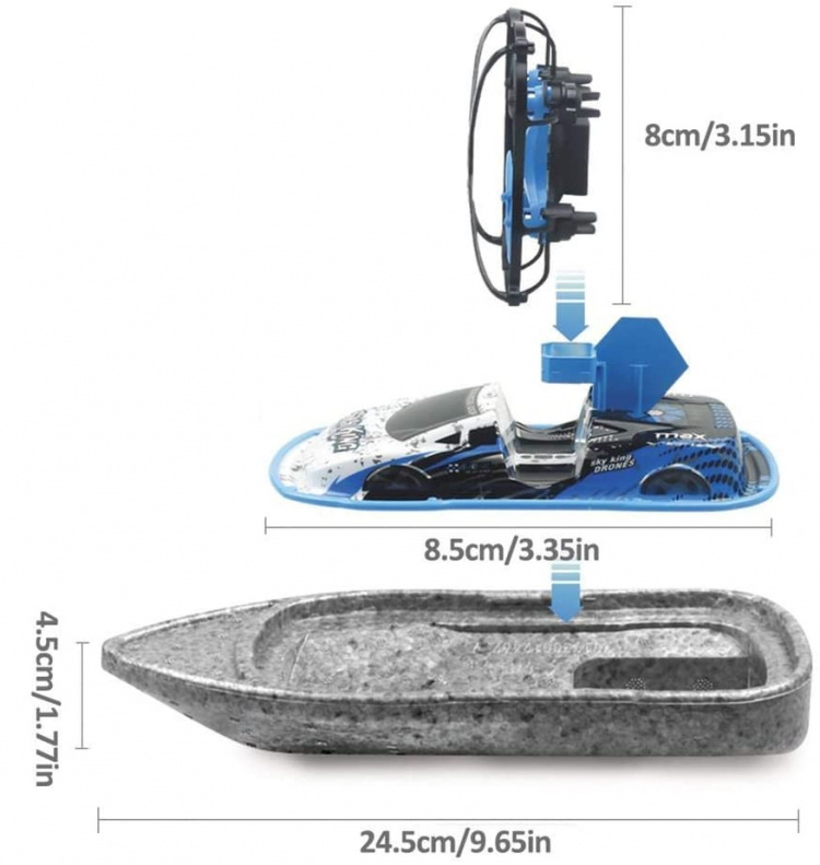 3-in-1 Drone, Boat, Car 2.4 G 4-axis, Blue/Grey 