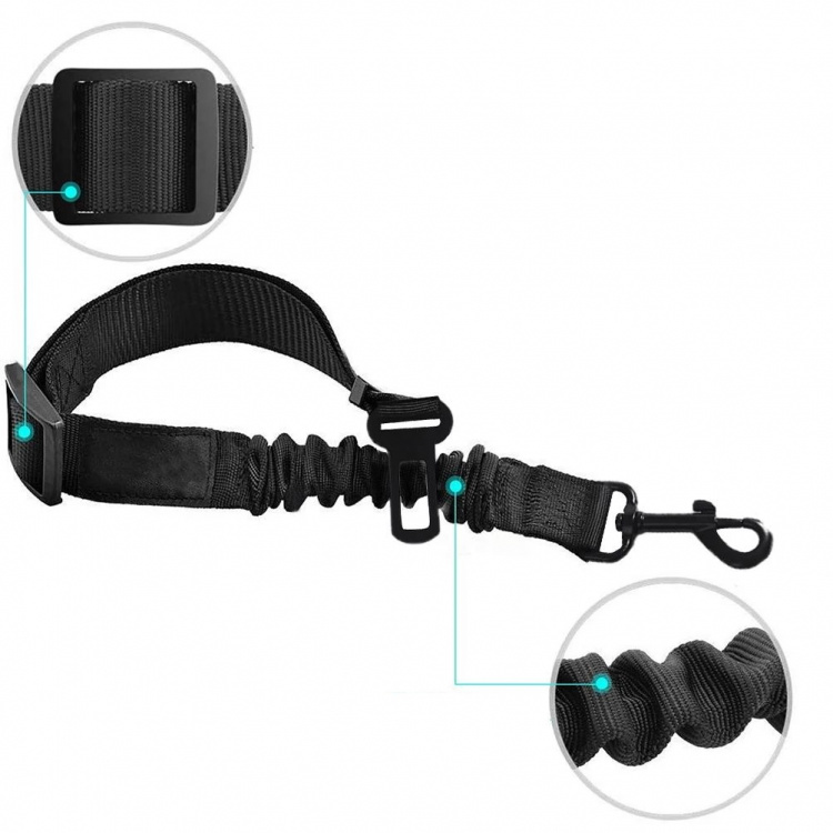 Leash with safety belt adapter for pets, Black