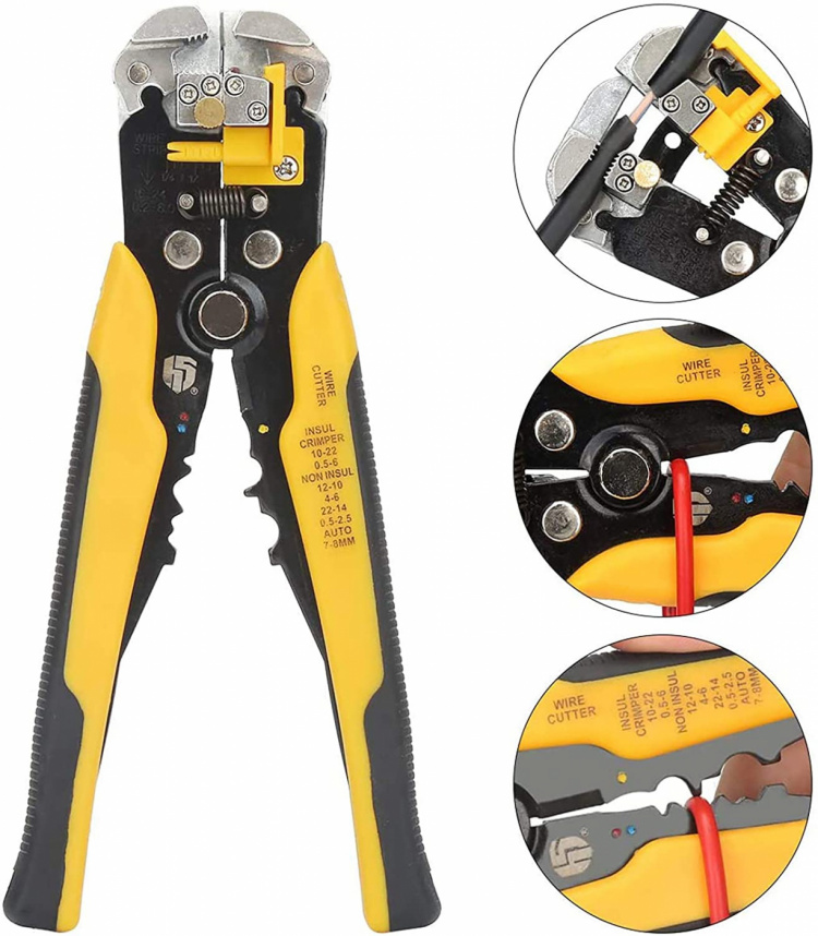 Wire stripper, cutter, and crimping tool, 3-in-1.