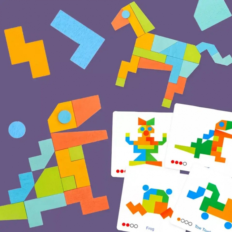 Fun wooden puzzle with pattern cards