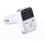 FM transmitter with dual USB ports, display, and buttons, Silver FM transmitter with dual USB ports, display, and buttons, Silver