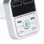 FM transmitter with dual USB ports, display, and buttons, Silver FM transmitter with dual USB ports, display, and buttons, Silver