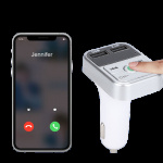 FM transmitter with dual USB ports, display, and buttons, Silver FM transmitter with dual USB ports, display, and buttons, Silver