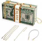 Funny handbag with a bundle of dollar bills and a magnetic lock, Green. Funny handbag with a bundle of dollar bills and a magnetic lock, Green.