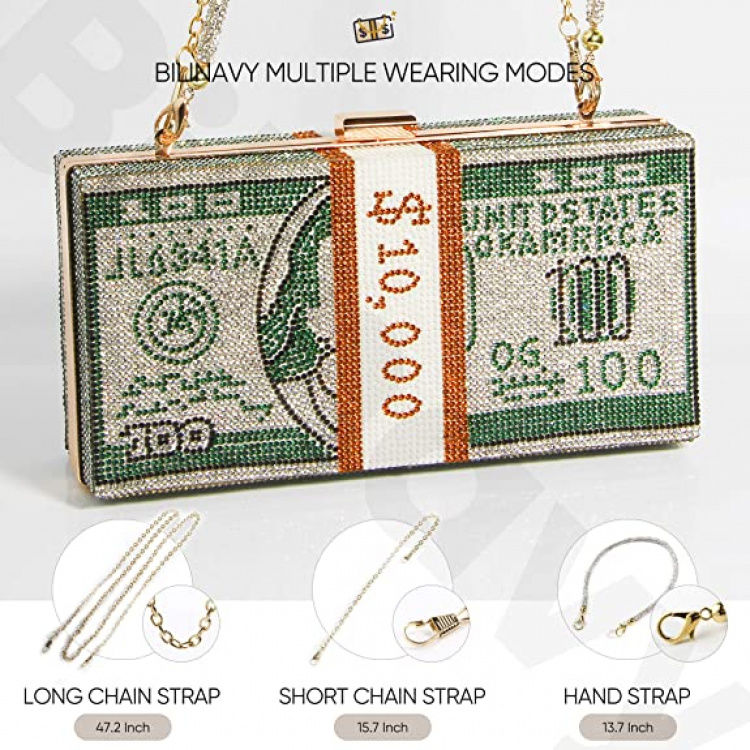 Funny handbag with a bundle of dollar bills and a magnetic lock, Green. Funny handbag with a bundle of dollar bills and a magnetic lock, Green.