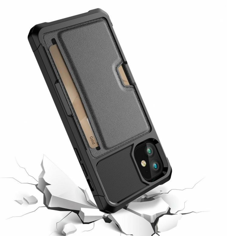 Shockproof case for iPhone 13 Pro with card holder, Black
