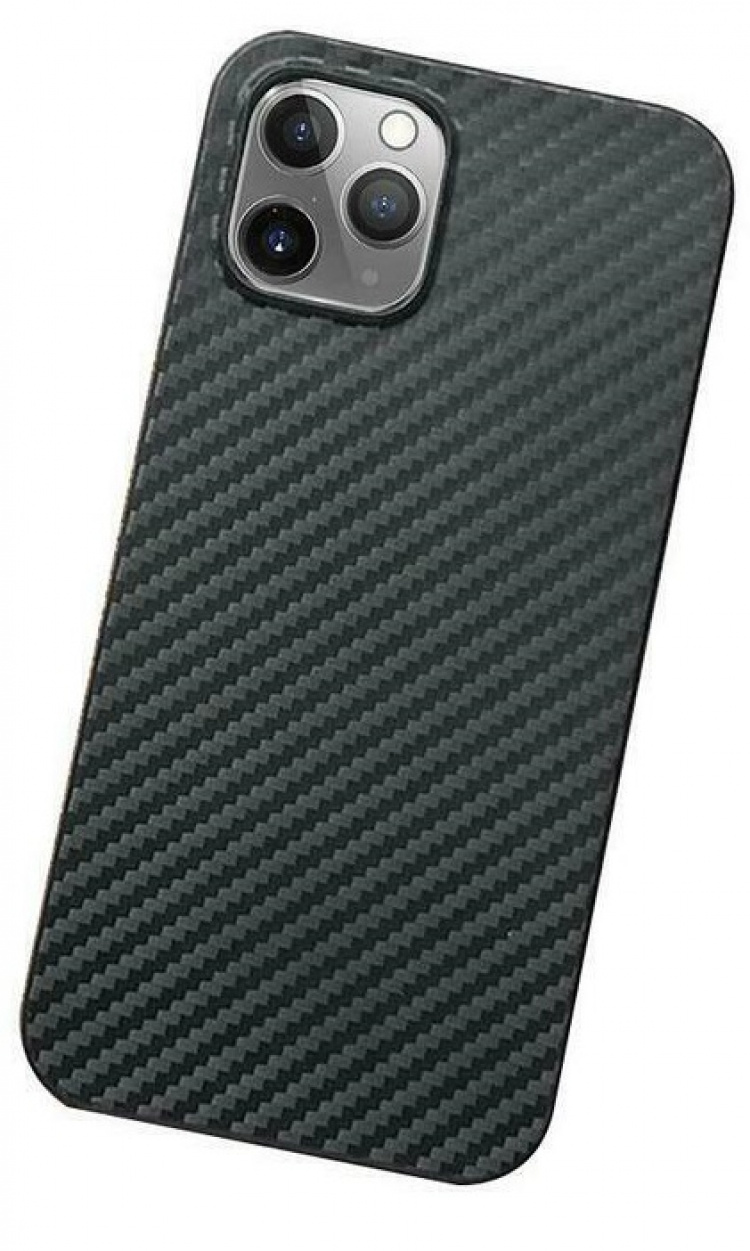 Phone case for iPhone 13 Pro with carbon fiber look, Black.
