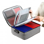 Multi-layer document storage case, gray. Multi-layer document storage case, gray.