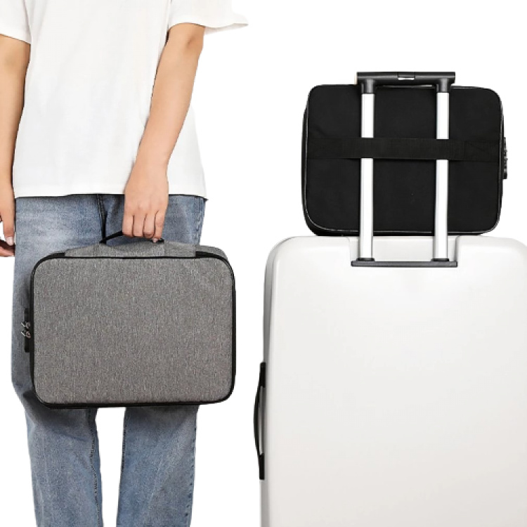 Multi-layer document storage case, gray. Multi-layer document storage case, gray.