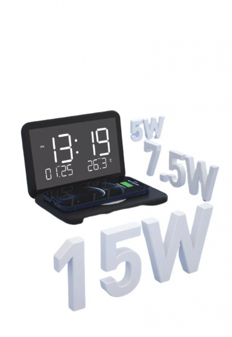 Digital Alarm Clock & Thermometer with QI Charging Digital Alarm Clock & Thermometer with QI Charging
