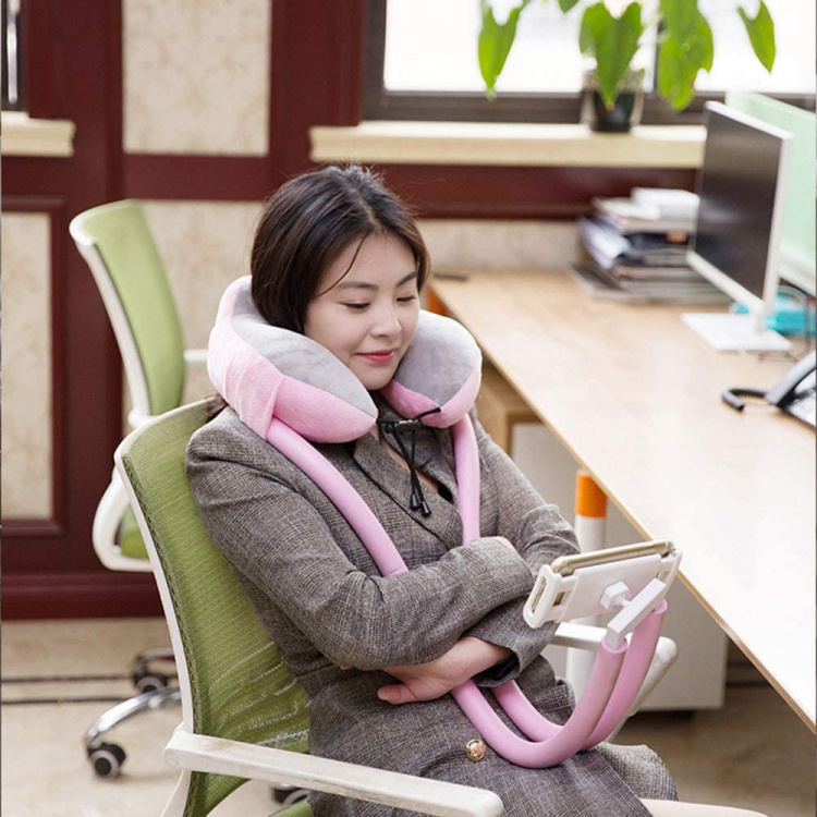 2-in-1 Neck Pillow with Tablet & Phone Support, Pink 2-in-1 Neck Pillow with Tablet & Phone Support, Pink