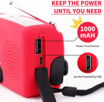 Crank radio with LED light - FM radio, Solar, USB, Red