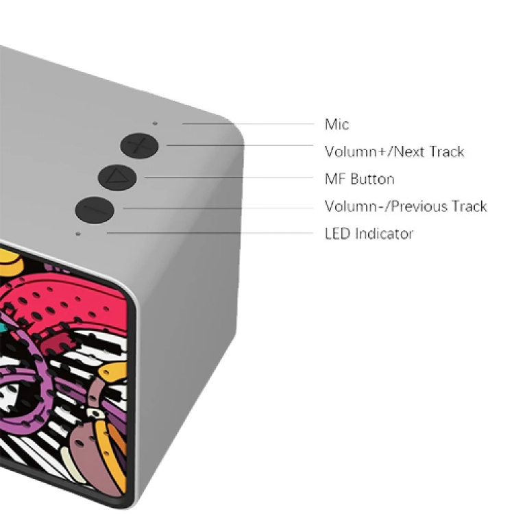 Bluetooth Speaker, Silver with Graffiti Bluetooth Speaker, Silver with Graffiti