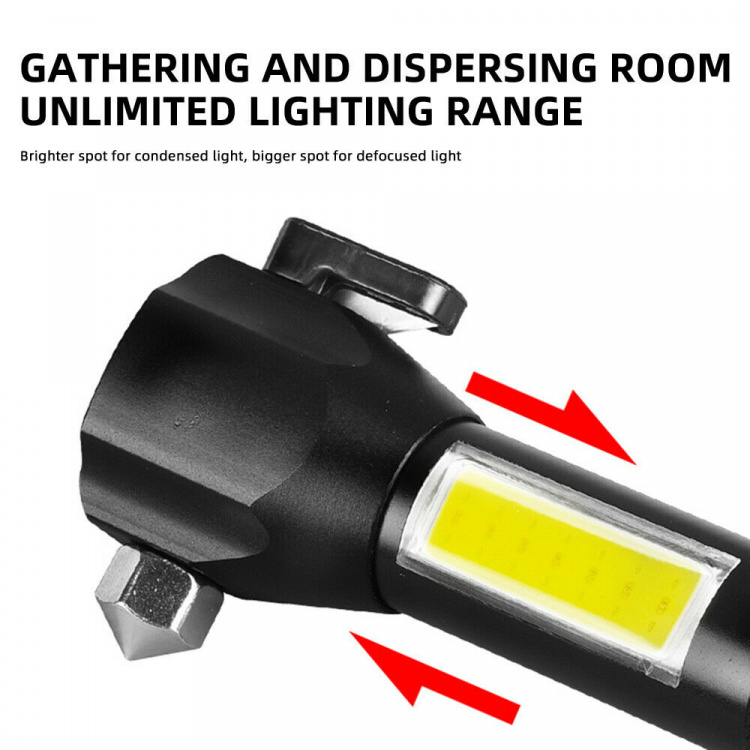 Flashlight with emergency hammer