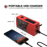 Road Radio / Emergency Radio with LED Light - FM Radio, Solar, Rechargeable Battery, Red