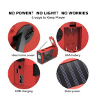 Road Radio / Emergency Radio with LED Light - FM Radio, Solar, Rechargeable Battery, Red