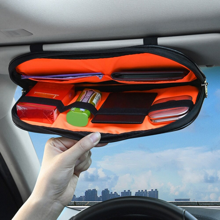 Multifunctional storage bag for car sunshade, Black. Multifunctional storage bag for car sunshade, Black.