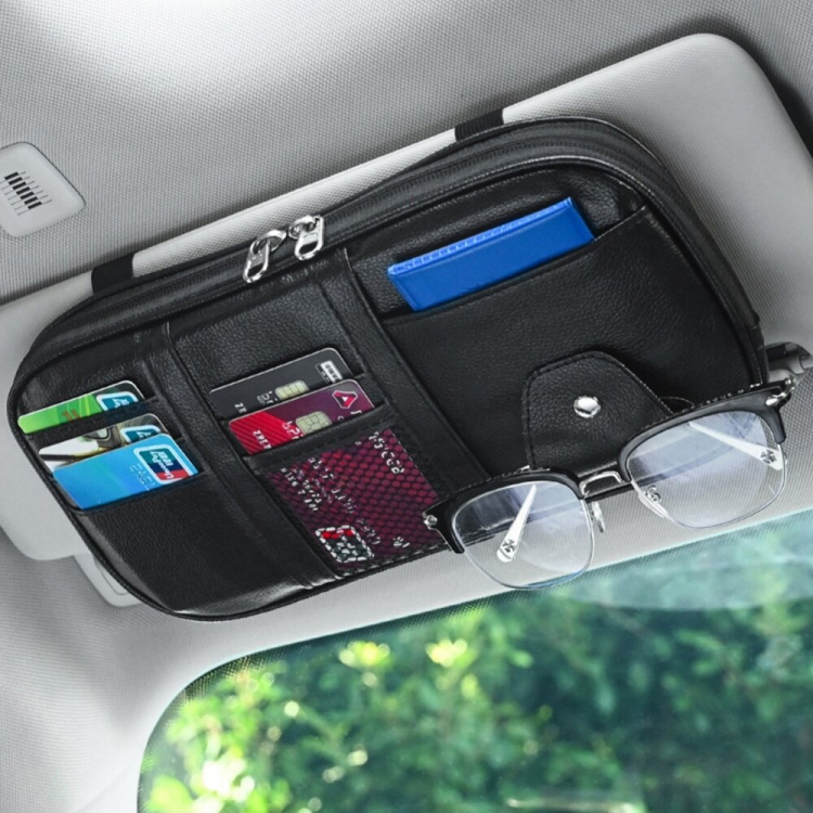 Multifunctional storage bag for car sunshade, Black. Multifunctional storage bag for car sunshade, Black.