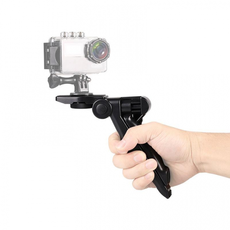 Camera grip with built-in tripod stand for action cameras Camera grip with built-in tripod stand for action cameras