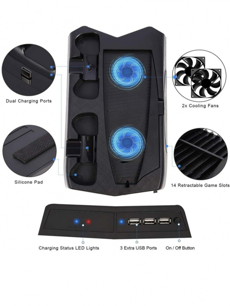 Charging station with cooling fans and game storage for PS5 Charging station with cooling fans and game storage for PS5
