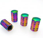 Valve caps 4-pack, Rainbow-colored 6-sided