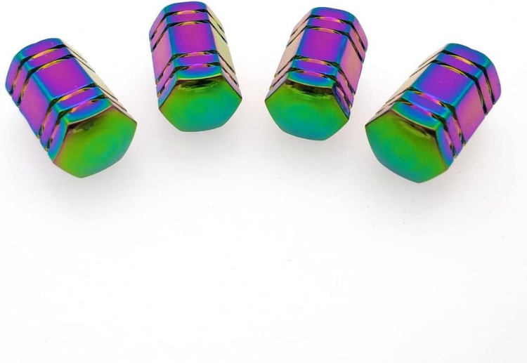 Valve caps 4-pack, Rainbow-colored 6-sided