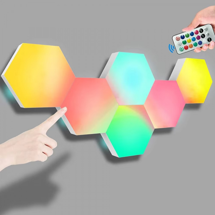 Hexagonal LED-Light - Wall Lighting with RGB, 5 Hexagon Modules, incl Remote Control