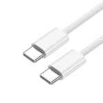 Flätad USB-C till USB-C Ladd- och synkkabel, 1,5m, 5A, Vit
