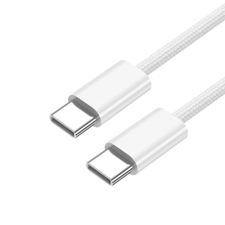 Flätad USB-C till USB-C Ladd- och synkkabel, 1,5m, 5A, Vit