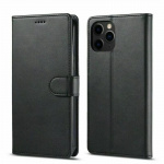 Imitation leather wallet case with card slot for iPhone 16 Plus, Black