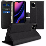 Imitation leather wallet case with card slot for iPhone 16 Plus, Black