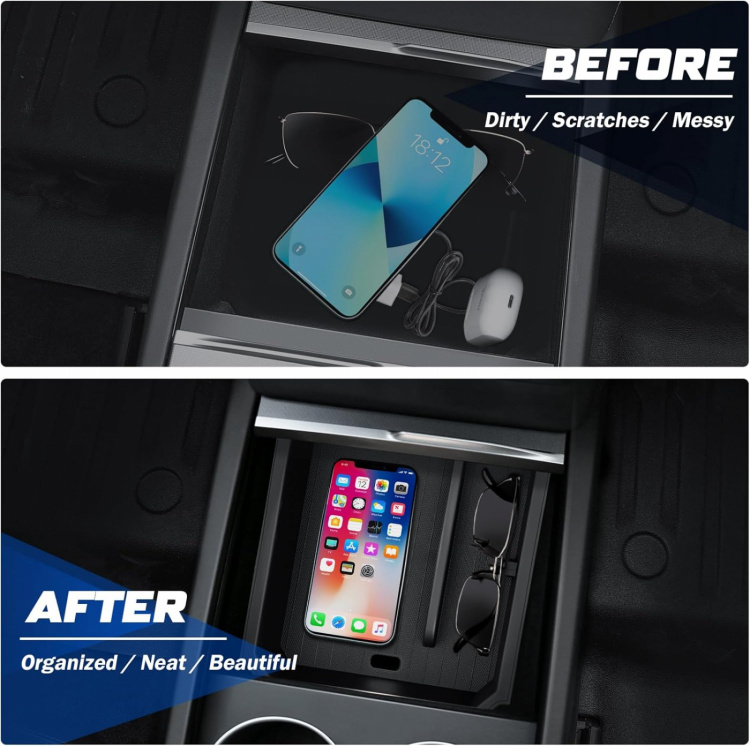 Storage box with sorting compartments for Tesla Model 3 Highland