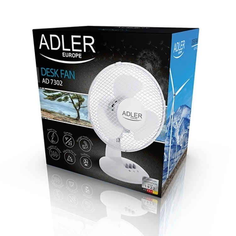 Adler AD 7302 table fan, 60W, 23 cm, white