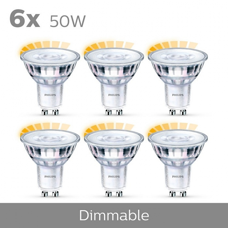 Philips 6-pack LED GU10 50W Dimmable WarmGlow Philips 6-pack LED GU10 50W Dimmable WarmGlow