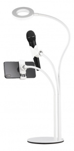DELTACO 3-IN-1 Selfie Ring Lamp With Phone and Microphone holder, whit
