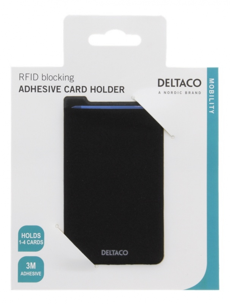 DELTACO Adhesive credit card holder, RFID blocking, 3M adhesive, black