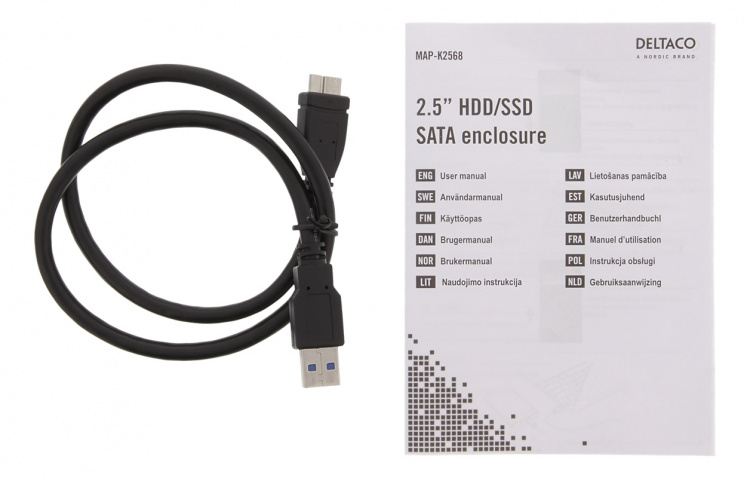 DELTACO Externt hårdiskkabinett, USB 3.0, skutbar lucka, 2,5