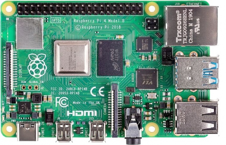 Raspberry Pi 4 Model B, 4 GB RAM, USB-C, dual Micro HDMI