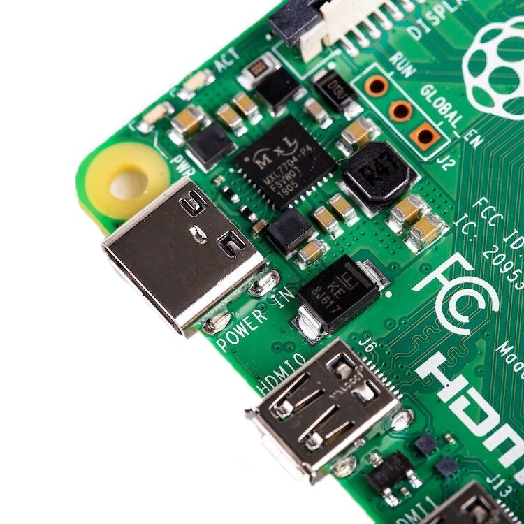 Raspberry Pi 4 Model B, 4 GB RAM, USB-C, dual Micro HDMI