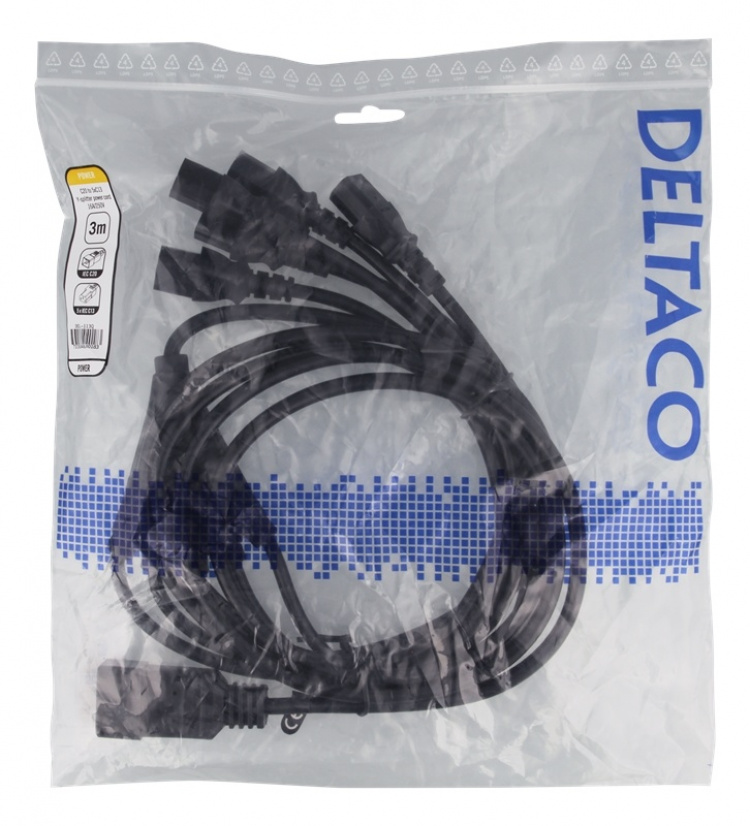 DELTACO IEC C20 to 5x IEC C13 Power cable, 3m, 16A/250V, Y-Splitter, b