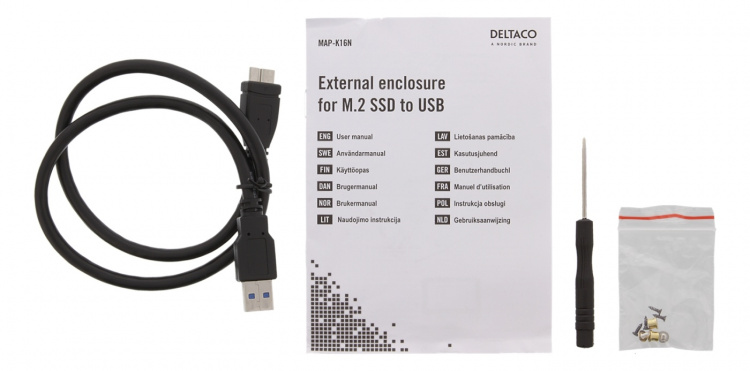 DELTACO Externt M.2 kabinett, USB 3.0, 5 Gbps, Black