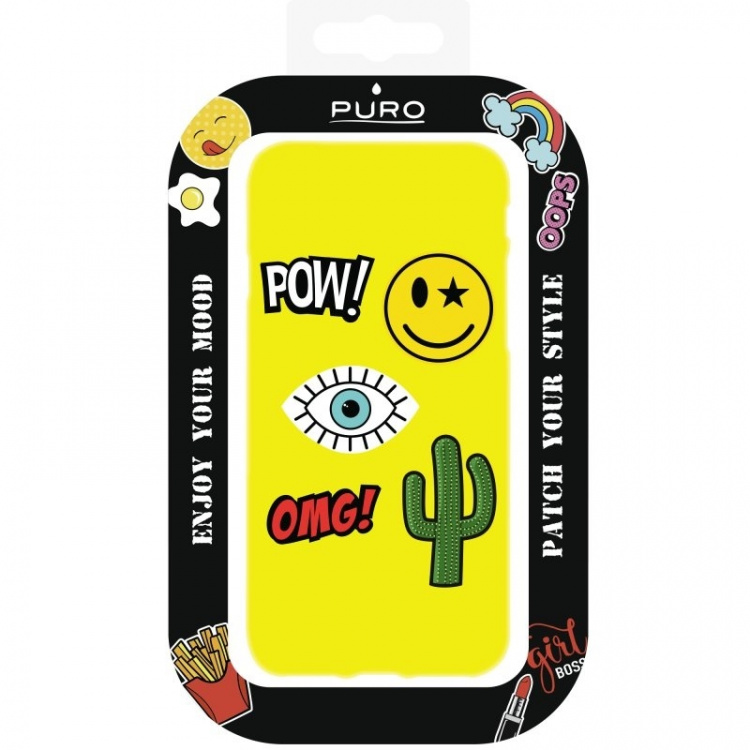 Puro Case for iPhone SE/8/7, Patch Mania, 5 stickers, Customizable, Yellow Puro Case for iPhone SE/8/7, Patch Mania, 5 stickers, Customizable, Yellow